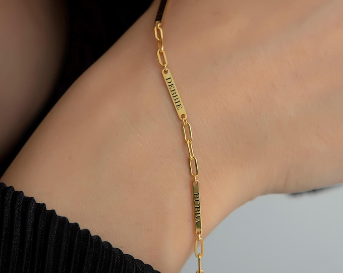 Gifts For Mother's Day, Paperclip Name Bracelet For Women, Multiple Name Family Bracelet For Mothers, Personalized Jewelry, Gift For Grandma