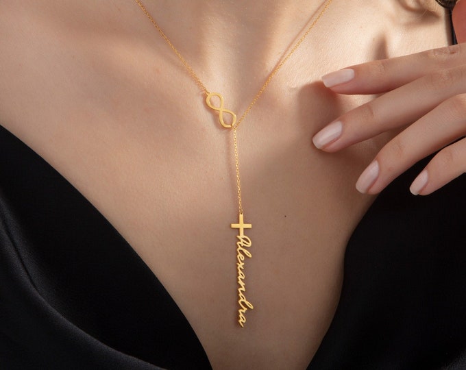 Gifts For Mother's Day, 14K Gold Name Cross Necklaces For Women, Silver Infinity Name Necklace, Personalized Gift For Her, Religious Jewelry