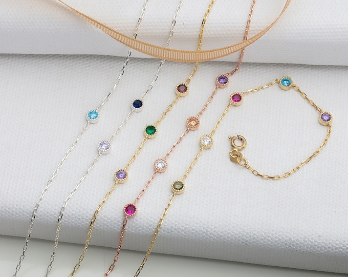 Gifts For Mother's Day, 14K Gold Spaced Birthstone Bracelets, Gifts For Mothers, Personalized Jewelry, Silver Multiple Birthstone Bracelets