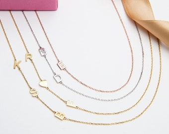 Gifts For Mother's Day, 14K Gold Sideways Name Initial Necklaces, Personalized Jewelry, 18K Sideways Letter Necklace, Birthday Gifts For Her