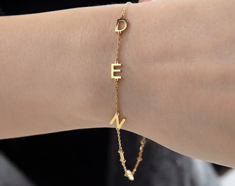 Gifts For Mother's Day, 18K Gold Name Initial Bracelets For Women, Birthday Gift For Mom, 14K Solid Gold Letter Bracelet, Personalized Gifts