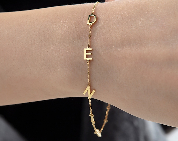 Gifts For Mother's Day, 18K Gold Name Initial Bracelets For Women, Birthday Gift For Mom, 14K Solid Gold Letter Bracelet, Personalized Gifts