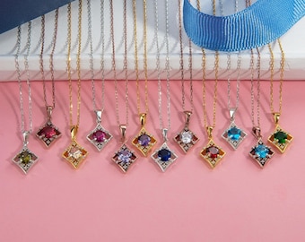 14K Gold Custom Made Birthstone Necklaces, Personalized Gifts For Her, Moms Gift, Sterling Silver Gemstone Pendants, Gifts For Christmas