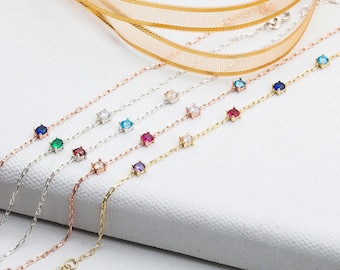 Gifts For Mother's Day, 14K Gold Four Claw Birthstone Bracelets, Personalized Jewelry, Silver Spaced Birthstone Bracelets, Gifts For Mothers
