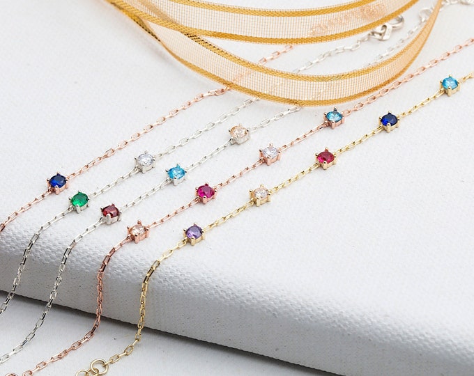 Gifts For Mother's Day, 14K Gold Four Claw Birthstone Bracelets, Personalized Jewelry, Silver Spaced Birthstone Bracelets, Gifts For Mothers