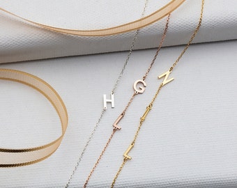 Sterling Silver Name Initial Bracelets, Personalized Gifts, 14K Gold Letter Bracelets For Women, Custom Made Jewelry, Best Gift For Mothers