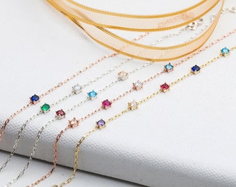 14K Gold Four Claw Birthstone Bracelets, Silver Spaced Multiple Birthstone Bracelets, Custom Made Gifts For Grandmas, Best Gift For Mothers