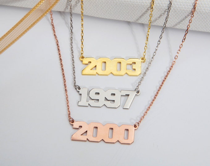 Gifts For Mother's Day, Silver Lucky Number Necklaces, Personalized Jewelry, 14K Gold Child's Birth Date Necklace, Gold Plated Name Pendants
