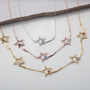 Silver Birthstone Necklace For Women, Personalized Gifts For Mom, 14K Gold Comet Star Pendant, Birthday Gift For Her, Best Gift For Mothers