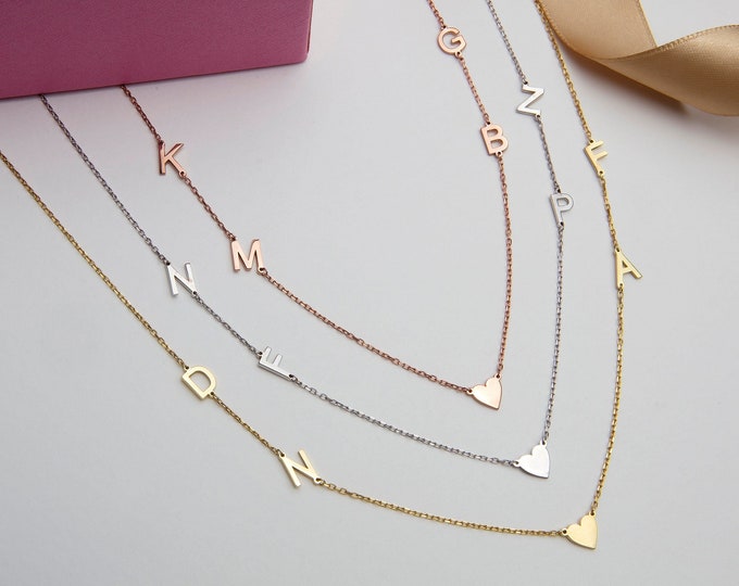 Gifts For Mother's Day, Silver Name Initial Necklaces For Women, 14K Gold Sideways Letter Necklaces, Custom Made Jewelry, Personalized Gifts