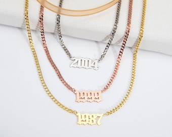 Gifts For Mother's Day, Sterling Silver Child's Birth Date Necklaces, 14K Gold Lucky Number Curb Chain Necklaces, Personalized Gifts For Mom