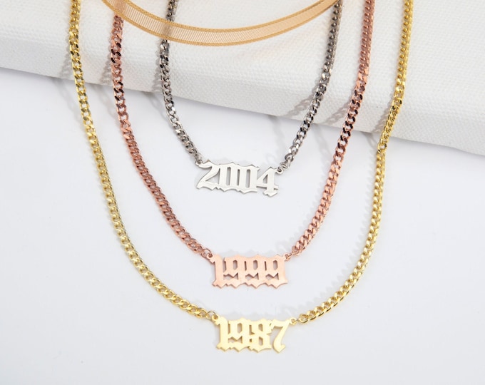Gifts For Mother's Day, Sterling Silver Child's Birth Date Necklaces, 14K Gold Lucky Number Curb Chain Necklaces, Personalized Gifts For Mom