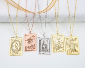 Gifts For Mother's Day, Sterling Silver Tarot Card Necklaces, Spiritual Jewelry, Birthday Gifts For Her, 14K Gold Plated Tarot Card Pendants