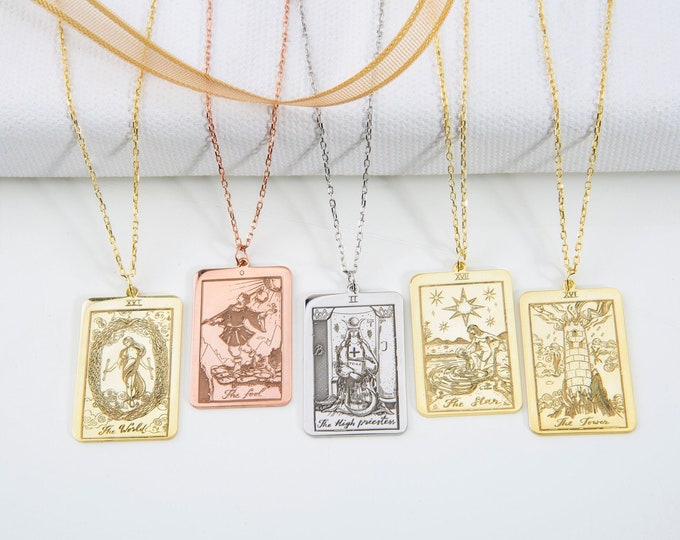 Gifts For Mother's Day, Sterling Silver Tarot Card Necklaces, Spiritual Jewelry, Birthday Gifts For Her, 14K Gold Plated Tarot Card Pendants