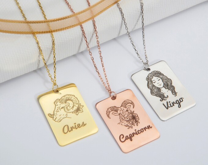Gifts For Mother's Day, Sterling Silver Zodiac Necklace, Birthday Gift, 14K Gold Plated Zodiac Pendant, Astrology Jewelry, Personalized Gift
