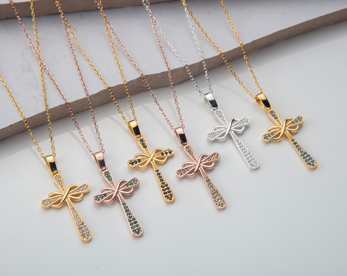 Gifts For Mother's Day, 14K Gold Birthstone Cross Necklaces, Personalized Gifts For Mom, Infinity Birthstone Necklace, Birthday Gift For Her
