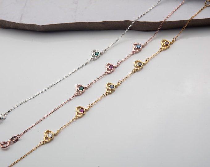 Gifts For Mother's Day, Dainty Heart Birthstone Bracelets, Personalized Jewelry, Custom Made Birthstone Bracelet, Birthday Gift For Grandmas