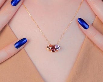 14K Gold Mothers Birthstone Necklace, Pear Shape Birthstone Necklace, Personalized Gifts, Family Birthstone Necklace, Best Gift For Mothers