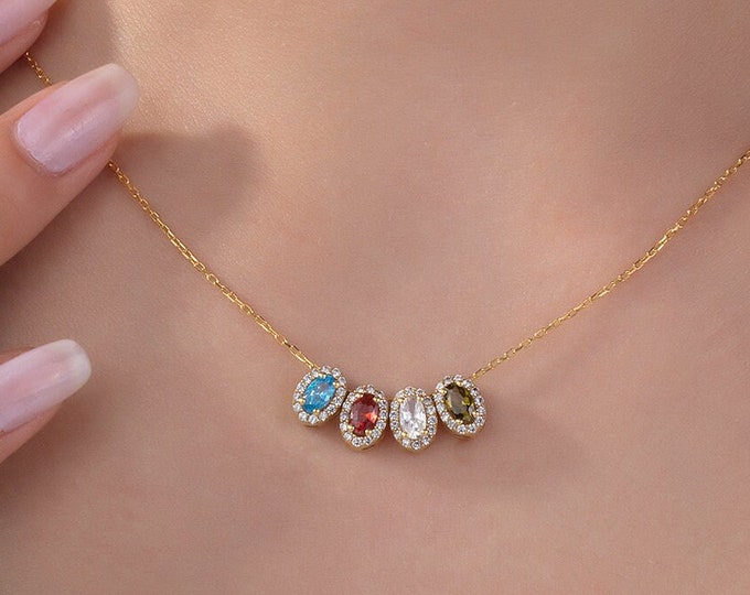 Gifts For Mother's Day, 14K Gold Oval Birthstone Necklace, Personalized Gifts, Custom Made Birthstone Necklaces, Mothers Birthstone Necklace