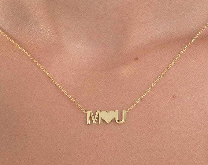 Gifts For Mother's Day, Silver Name Initial Necklaces, Couple's Heart Initials Necklace, 14K Gold Dainty Letter Pendants, Personalized Gifts
