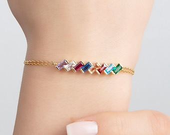 Gifts For Mother's Day, Baguette Birthstone Bracelet, Personalized Birthday Gifts, Mothers Family Birthstone Bracelet, Custom Made Bracelets