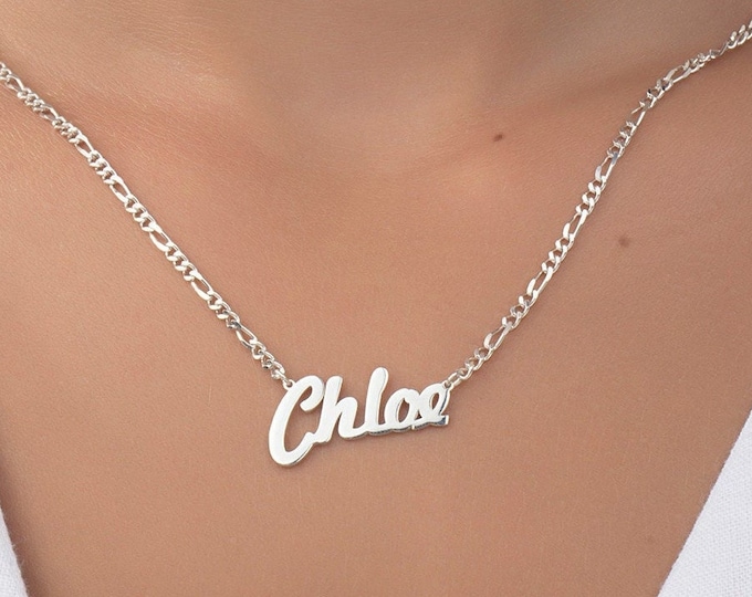 Gifts For Mother's Day, Silver Dainty Name Necklaces For Women, 14K Gold Figaro Chain Name Necklace, Personalized Gift For Mom, Gift For Her