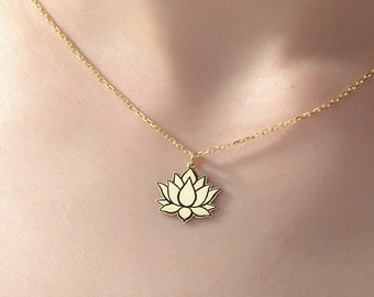 14K Solid Gold Lotus Necklace, Dainty Lotus Necklace For Women, 18K Gold Lotus Flower Pendants, Unique Gifts For Mom, Best Gift For Mothers