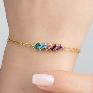 14K Solid Gold Baguette Birthstone Bracelets, Custom Made Birthstone Bracelets, Mothers Bracelet, Personalized Gifts, Best Gift For Mothers
