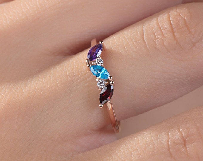 Gifts For Mother's Day, Marquise Shaped Birthstone Rings, Custom Made Mothers Birthstone Ring, Personalized Jewelry, Birthday Gifts For Mom