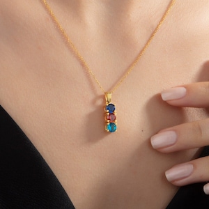 14K Solid Gold Birthstone Necklace, Personalized Jewelry, Birthday Gifts For Mom, Mothers Family Birthstone Necklace, Best Gift For Mothers