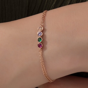 14K Gold Family Birthstone Bracelet, Personalized Jewelry