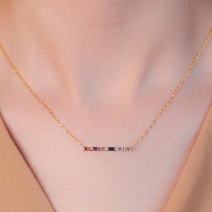 14K Gold Baguette Birthstone Necklace, Mothers Family Birthstone Necklace, Personalized Gifts, Birthday Gift For Mom, Best Gift For Mothers