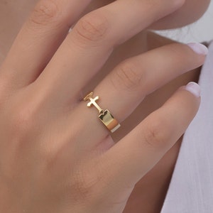 Cadeaux pour la fête des mères, bagues croix en or 14 carats pour femme, bagues croix fines en argent sterling, cadeaux pour maman, cadeaux pour elle, bijoux religieux