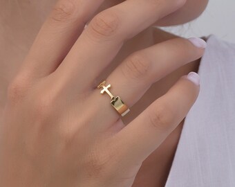 Black Cross Sterling Silver Ring Vintage Unique Midi Band Ring Fashion Jewelry Christian Heart Shaped Gift For Women Christmas Cute Jewellery Rings Midi Rings 