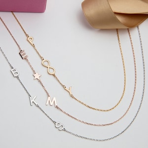 Sterling Silver Sideways Letter Necklace, Birthday Gift For Mom, 14K Gold Name Initial Necklaces, Personalized Gifts, Best Gift For Mothers