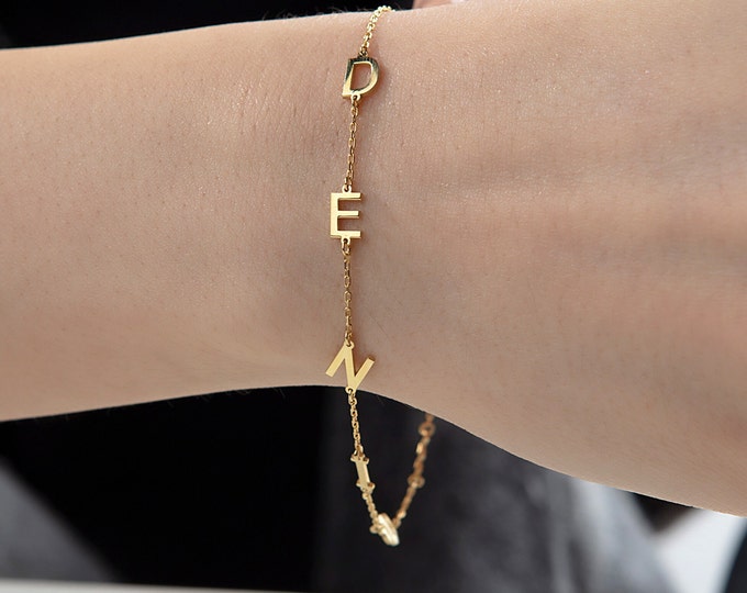 Gifts For Mother's Day, Silver Name Initial Bracelet, 14K Gold Letter Bracelets For Women, Personalized Gift For Mom, Unique Bridesmaid Gift