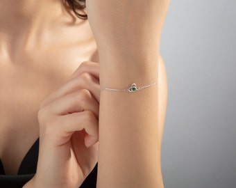 YL Bracciale Donna A Cuore In Argento 925 Con Zirconi E Pietra Portafortuna – Regolabile 16-23 Cm, Regalo Per Mamma