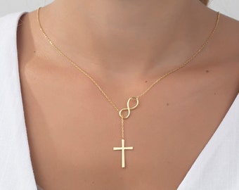 Gifts For Mother's Day, Silver Dainty Cross Necklaces, 14K Gold Plated Infinity Cross Necklaces, Religious Jewelry, Birthday Gifts For Women