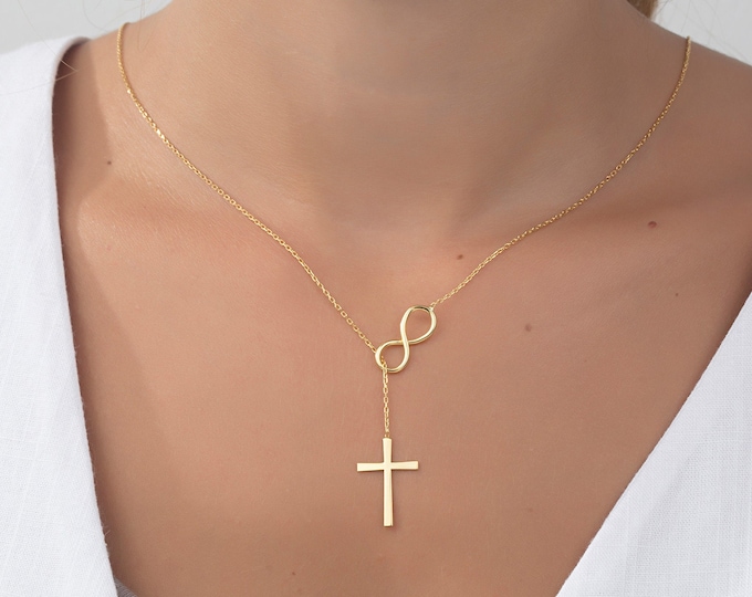 Gifts For Mother's Day, Silver Dainty Cross Necklaces, 14K Gold Plated Infinity Cross Necklaces, Religious Jewelry, Birthday Gifts For Women