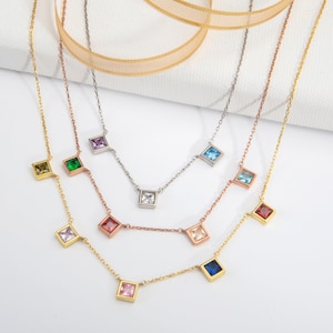 14K Gold Princess Birthstone Necklaces, Gift For Mom, Personalized Gifts, Silver Multiple Family Birthstone Necklace, Best Gift For Mothers