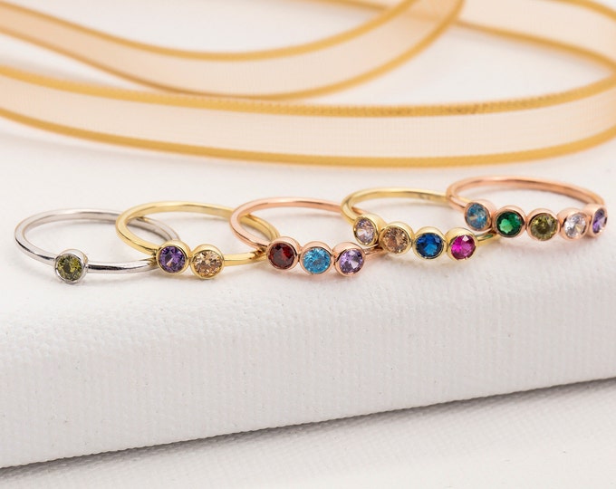 Gifts For Mother's Day, 14K Gold Round Birthstone Rings, Silver Multiple Birthstone Ring, Personalized Gifts For Mom, 10K Gold Gemstone Ring