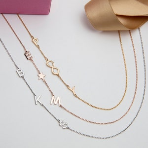 Regalos para el Día de la Madre, collar con letra lateral de oro macizo de 18 quilates, collar con inicial de apellido para mamá, colgante con letra de 14 quilates, regalo personalizado