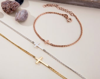 14 kt gouden kruisarmband, religieuze sieraden, cadeau bruidsmeisje