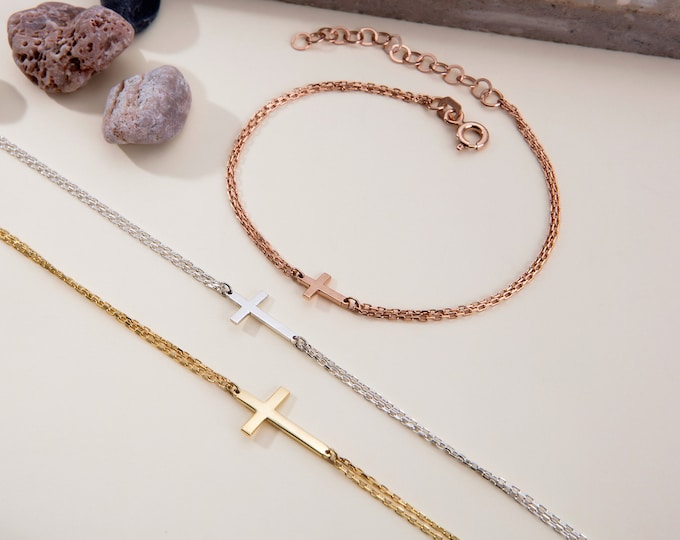 Gifts For Mother's Day, 14K Gold Cross Bracelets For Women, Religious Jewelry For Mothers, Sterling Silver Cross Bracelets, Bridesmaid Gifts