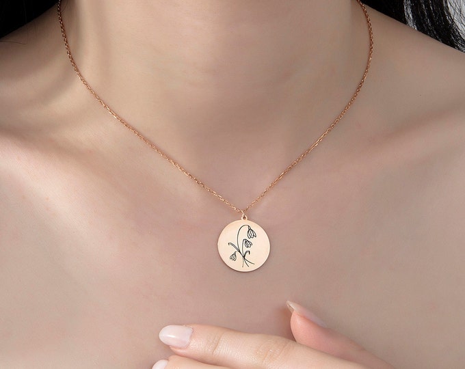 Gifts For Mother's Day, Sterling Silver Birth Flower Necklaces For Women, 14K Gold Dainty Birth Flower Pendants, Personalized Gifts For Wife