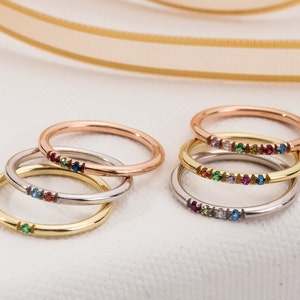 14K Gold Mothers Birthstone Ring, Personalized Gifts, Silver Stackable Birthstone Rings, Birthday Gift For Grandmas, Best Gift For Mothers