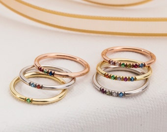 Anel com pedra de nascimento para mães, joia personalizada com pedra de nascimento da família, anel delicado para usar em conjunto com outros anéis, presente para a avó.
