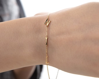 14K Solid Gold Letter Bracelets For Women, 18K Name Initial Bracelets, Personalized Gifts, Family Bracelets For Mom, Best Gift For Mothers