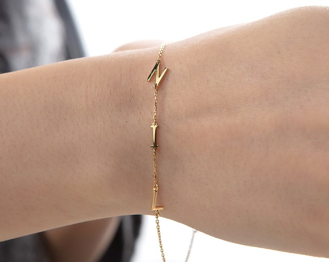 Gifts For Mother's Day, 14K Solid Gold Letter Bracelets For Women, 18K Name Initial Bracelets, Personalized Gifts, Family Bracelets For Mom