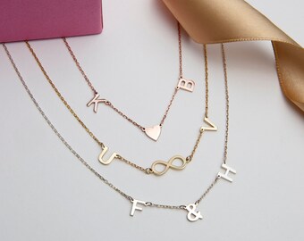 Gifts For Mother's Day, Silver Letter Necklaces For Women, 14K Gold Couples Initial Necklace, Gold Plated Letter Pendant, Personalized Gifts
